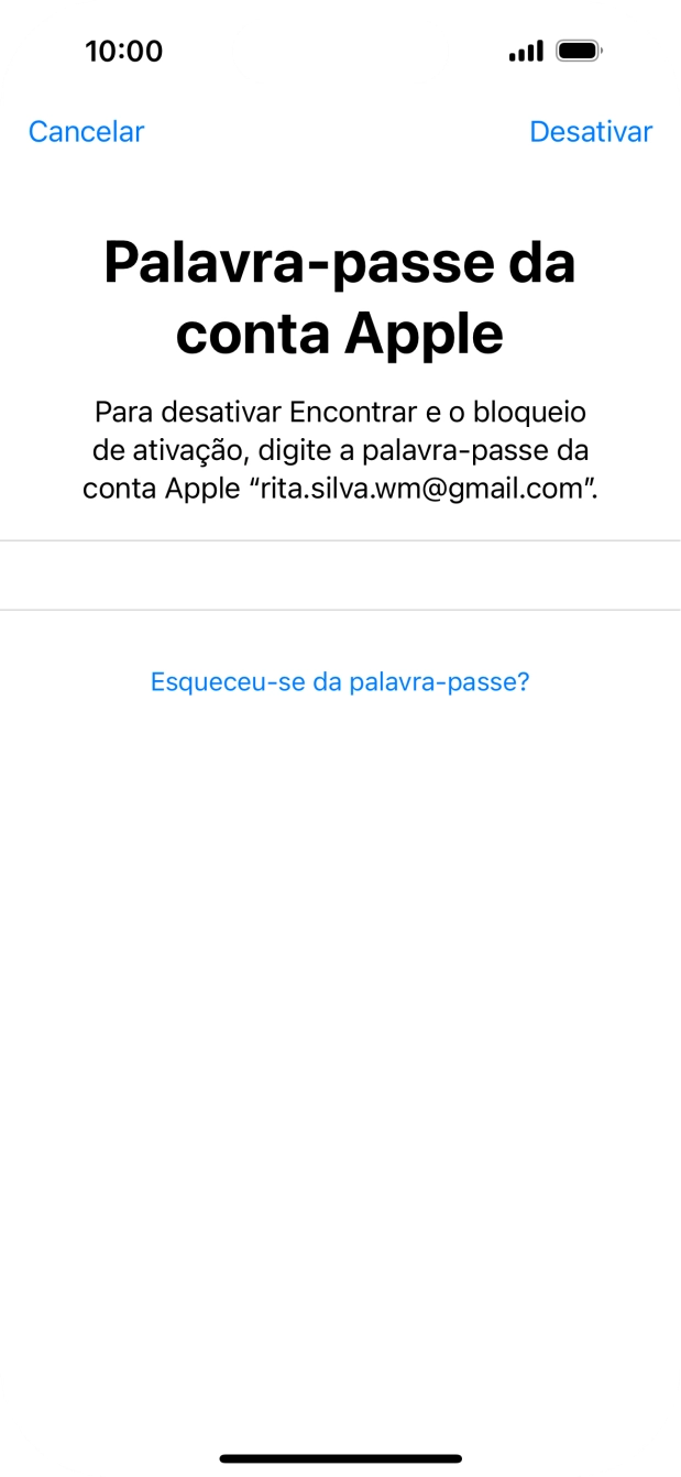 Introduza a password do ID Apple e prima Desactivar. Aguarde um momento enquanto o telefone restabelece as definições originais. Siga as indicações no ecrã para configurar o telefone de modo que este fique pronto a ser utilizado.