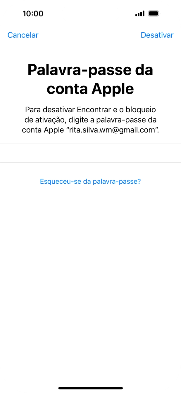 Introduza a password do ID Apple e prima Desactivar. Aguarde um momento enquanto o telefone restabelece as definições originais. Siga as indicações no ecrã para configurar o telefone de modo que este fique pronto a ser utilizado.