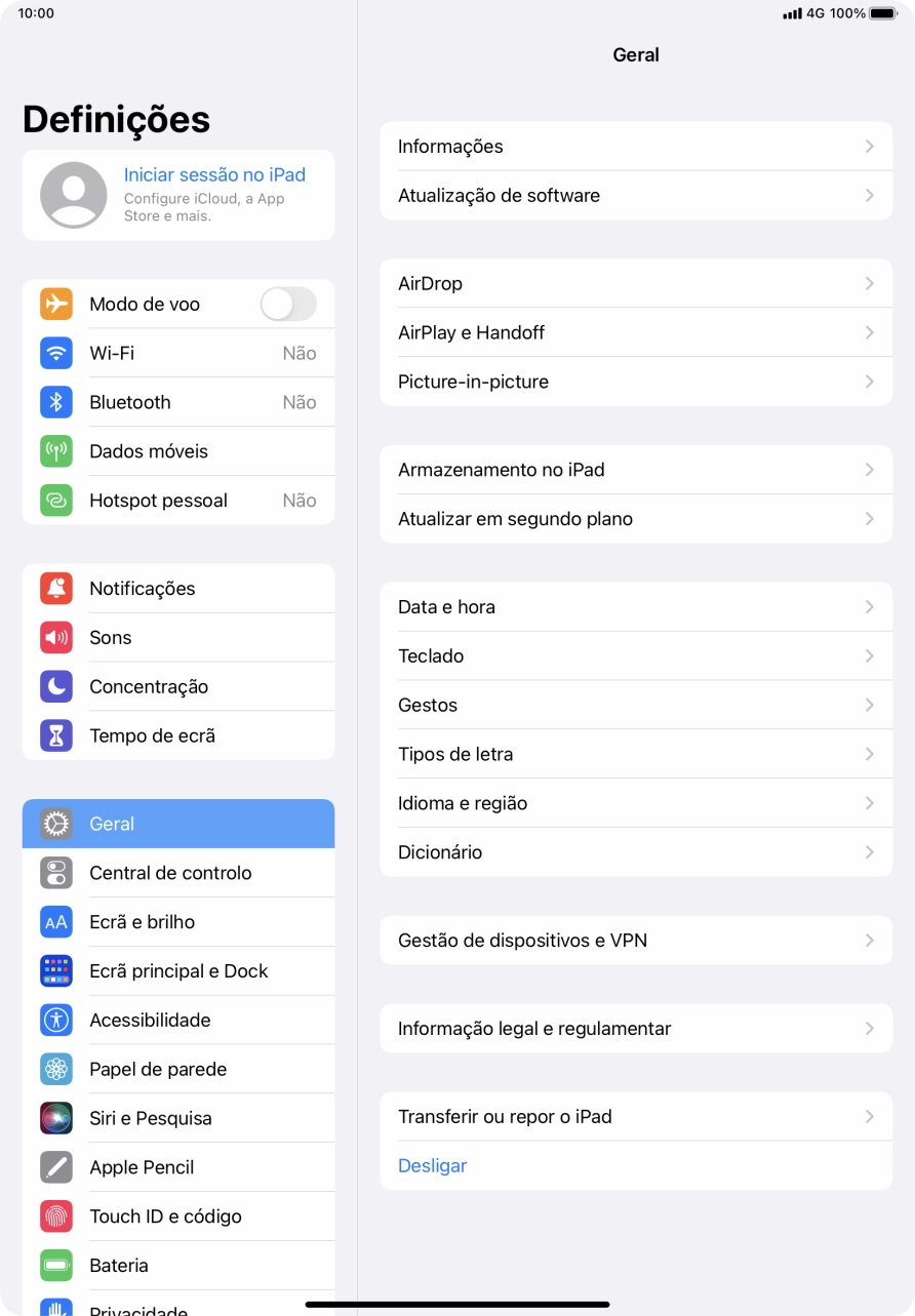 Prima Iniciar sessão no iPad.