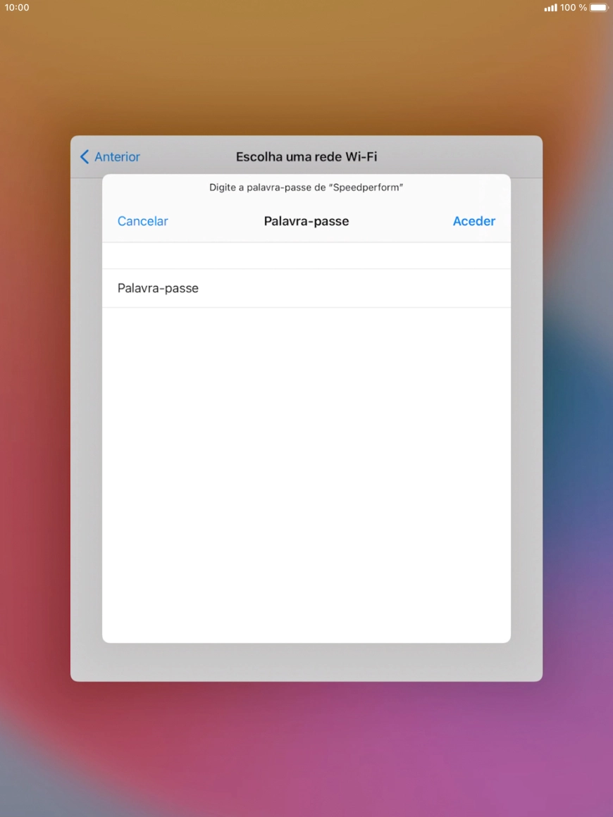 Introduza a password da rede Wi-Fi e prima Aceder.