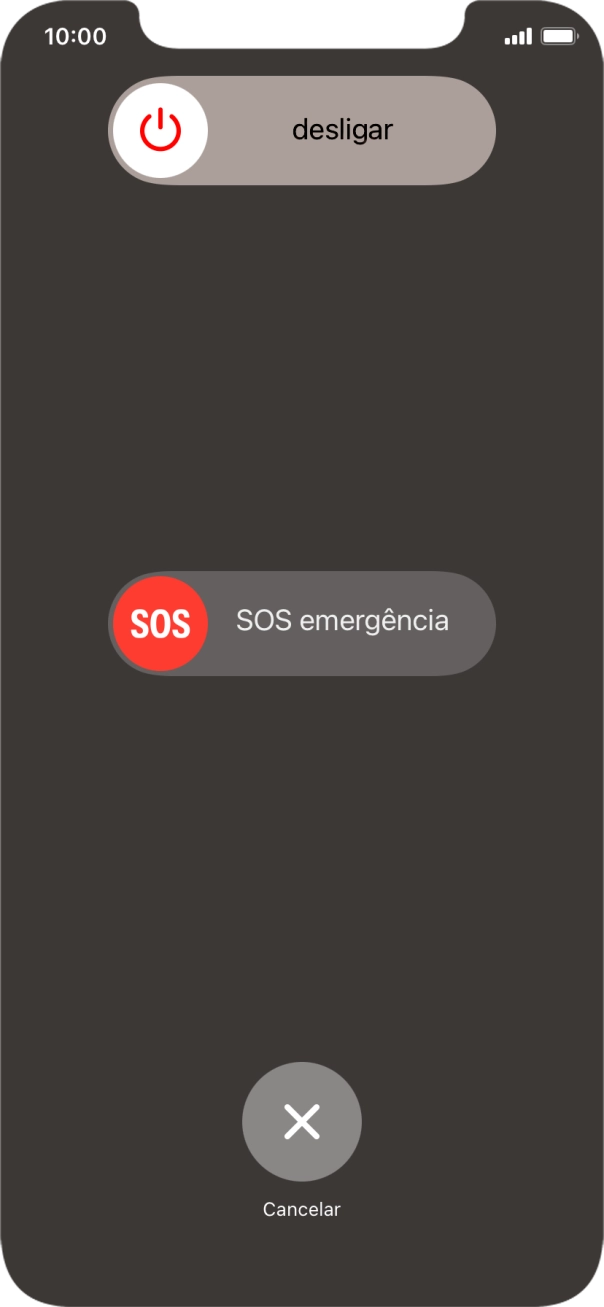 Prima o ícone para desligar e arraste-o para a direita.