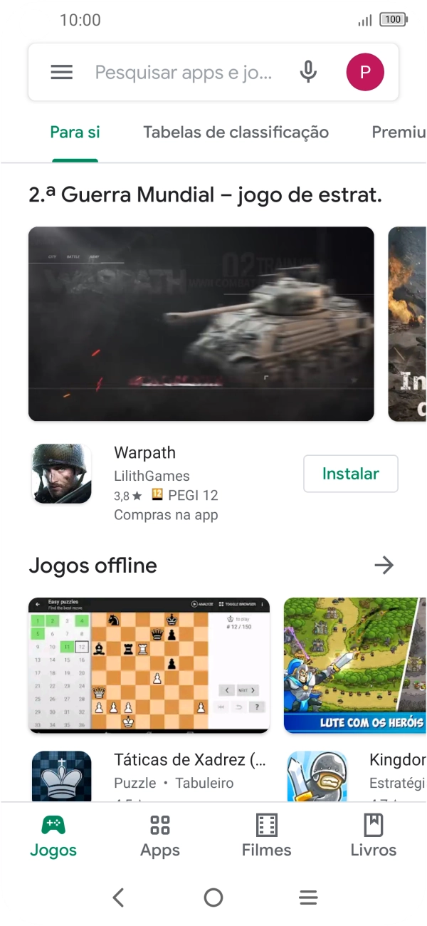 Deslize o dedo sobre o ecrã da esquerda para a direita.