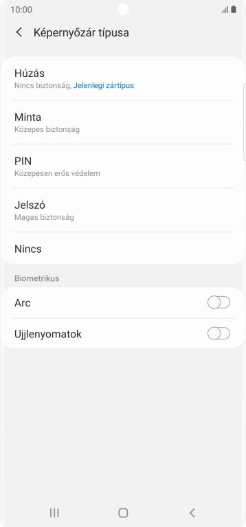 Válaszd az Ujjlenyomatok lehetőséget.