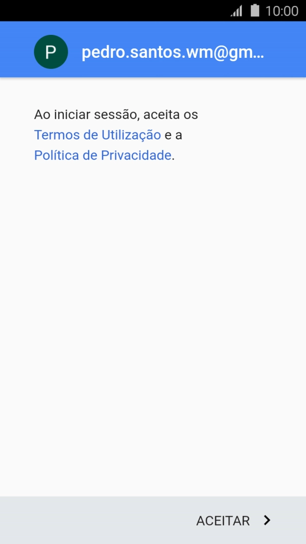 Prima ACEITAR e siga as indicações no ecrã para escolher as definições da conta Google.