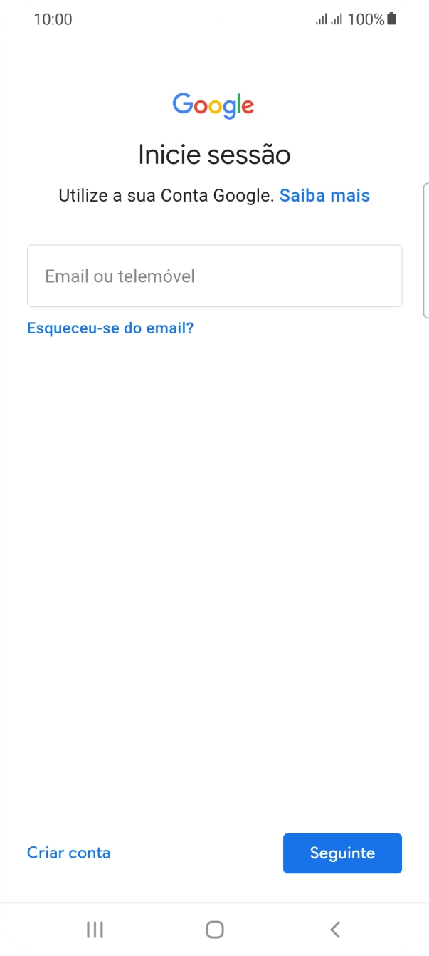 Se não tiver uma conta Google, prima Criar conta e siga as indicações no ecrã para criar uma conta.