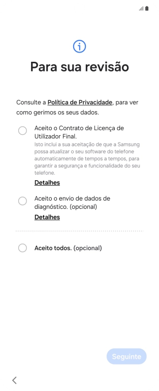 Prima o campo ao lado das definições pretendidas para as selecionar.