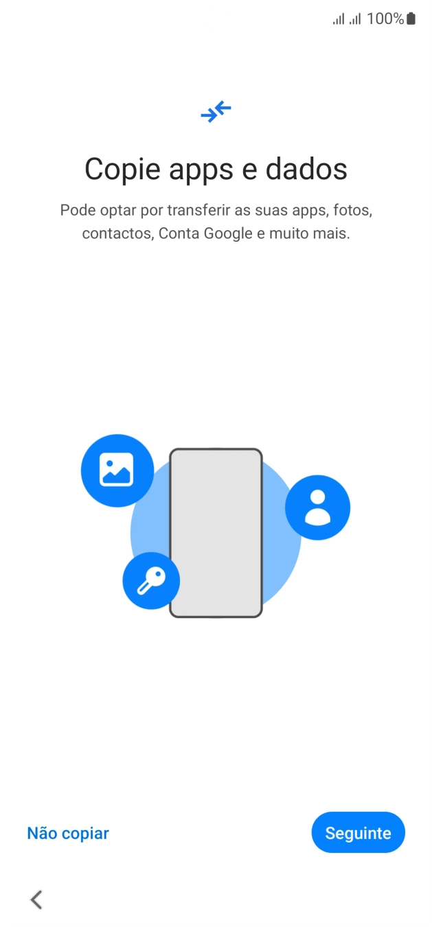 É possível transferir conteúdo de outro telefone quando o telefone for ativado antes da primeira utilização e quando o telefone tiver sido reiniciado. Quando esta imagem for mostrada no ecrã, o telefone está pronto para transferir conteúdo de outro telefone.