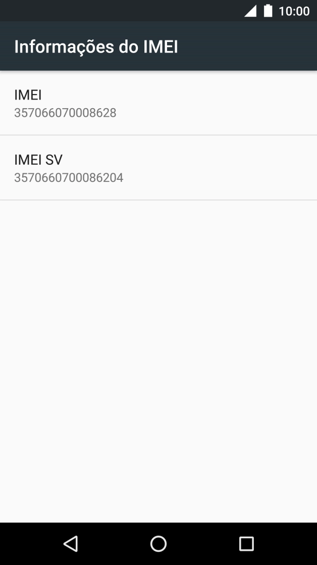 O código IMEI é mostrado no ecrã.