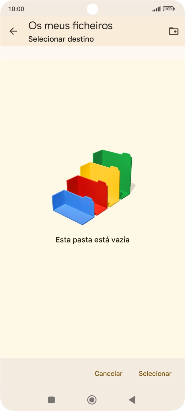 Se quiser criar uma nova pasta, prima o ícone de nova pasta e siga as indicações no ecrã para criar uma nova pasta.