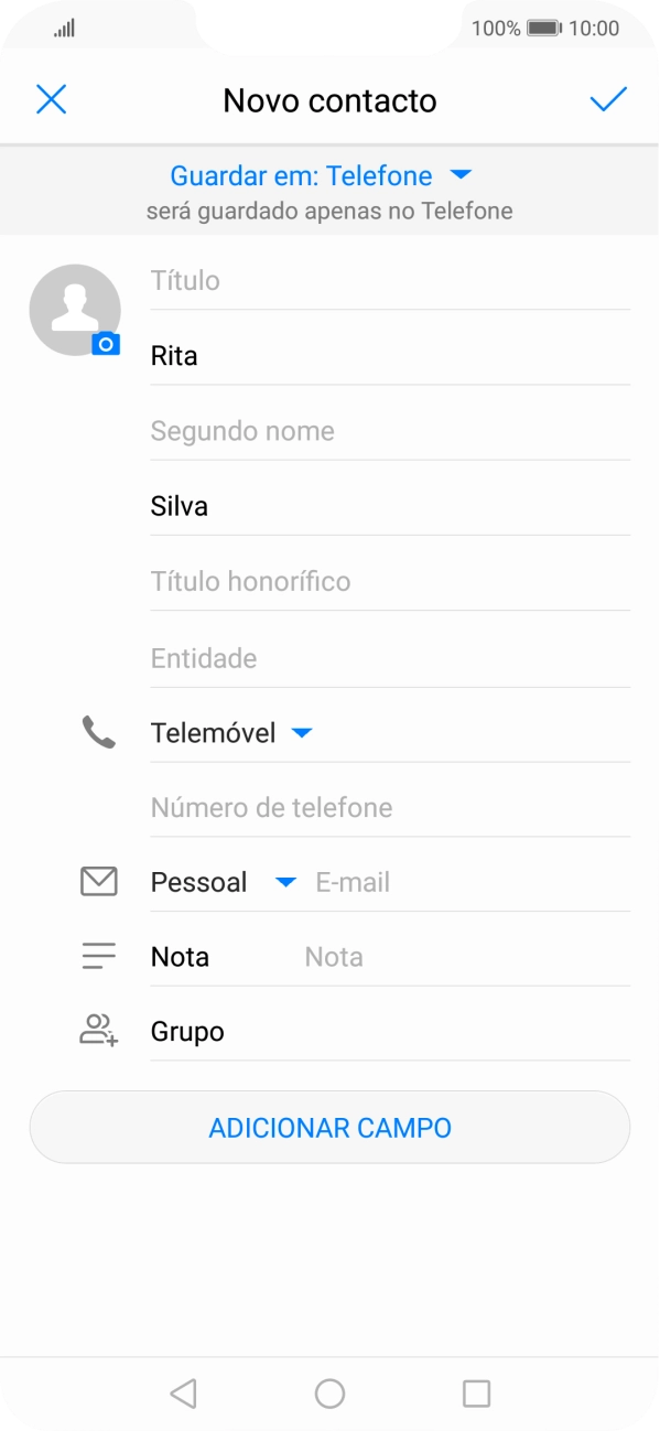 Prima Número de telefone e introduza o número de telefone.