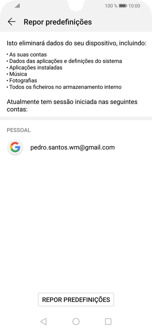 Prima REPOR PREDEFINIÇÕES.