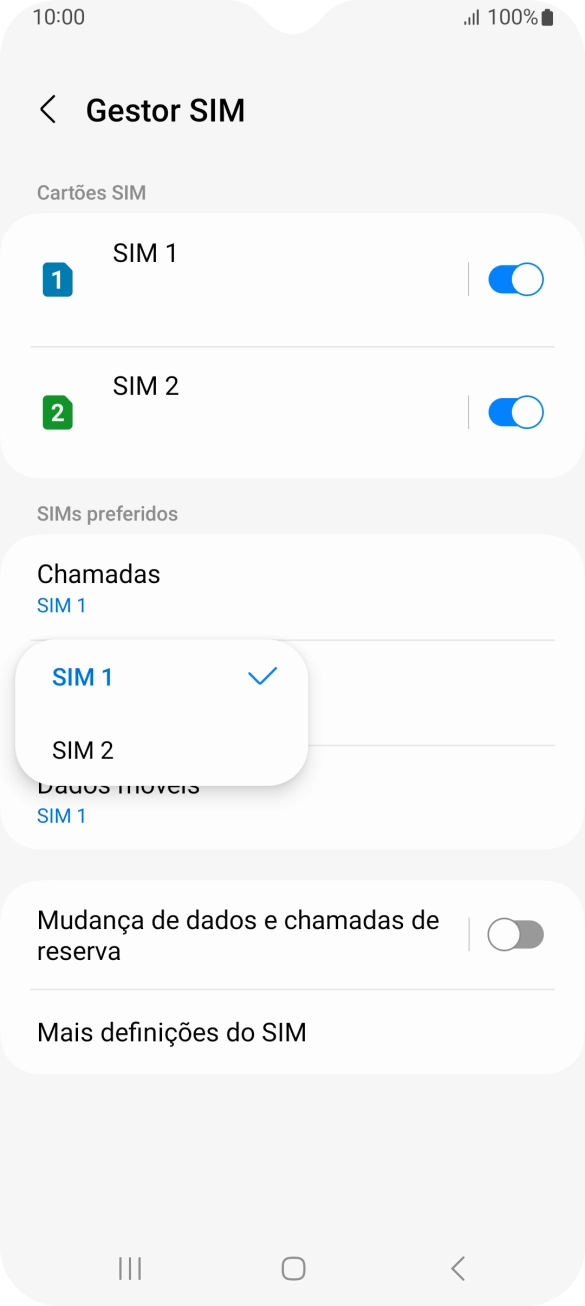 Prima o cartão SIM pretendido.