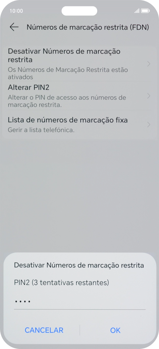 Introduza o código PIN2 e prima OK.