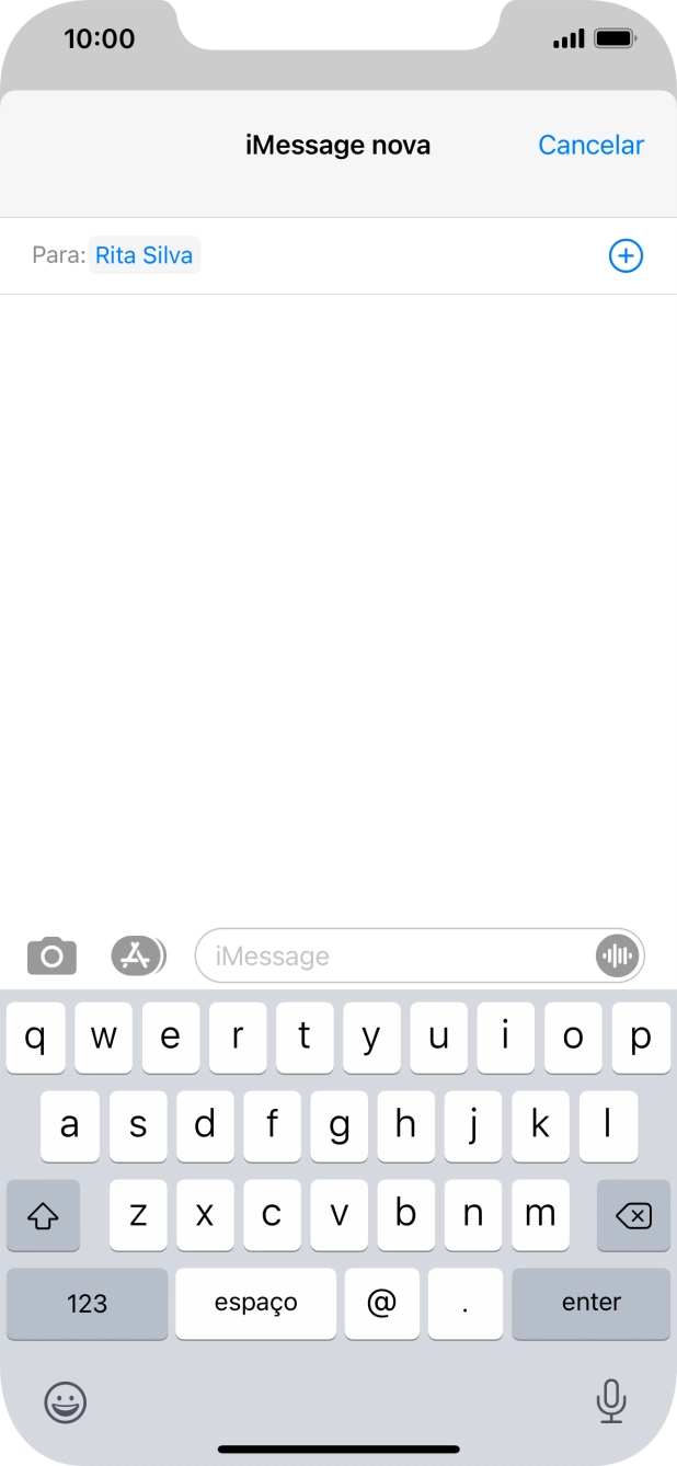 Se for possível o destinatário receber iMessages, aparecerá o texto iMessage no campo de escrita.