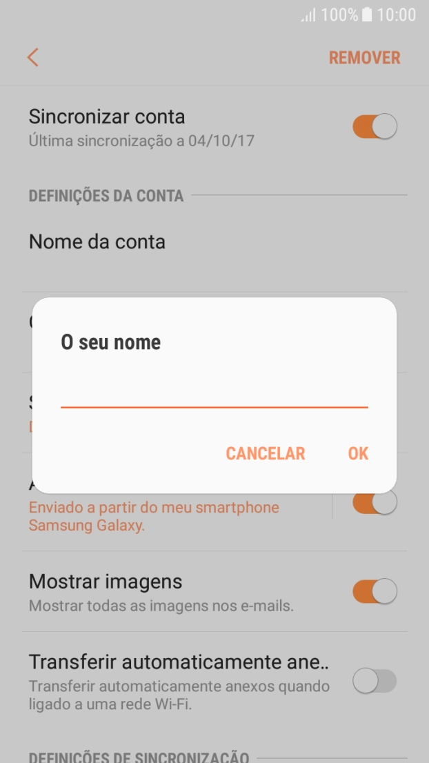 Introduza o nome de remetente e prima OK.