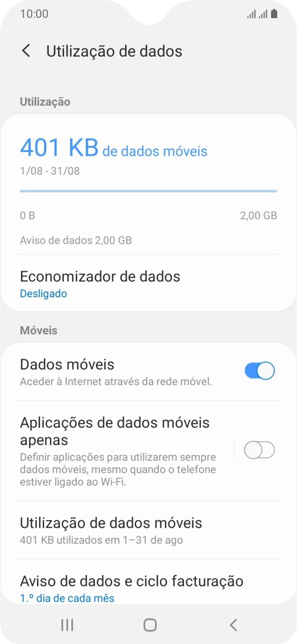 O consumo total de dados é agora mostrado no ecrã.