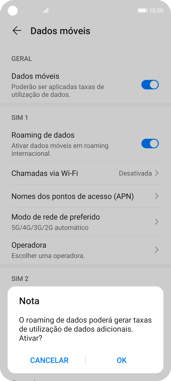 Se ativar a função, prima OK.