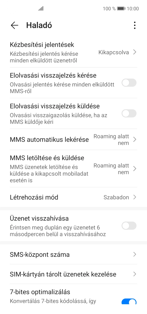 Válaszd az SMS-központ száma lehetőséget.
