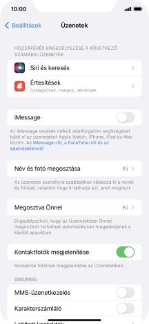Kattints az „iMessage” melletti csúszkára a funkció bekapcsolásához.