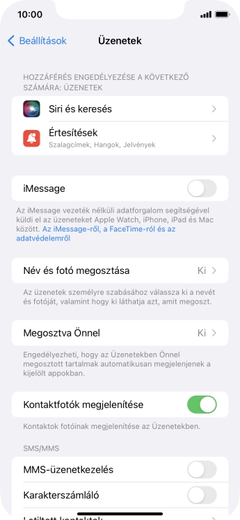 Kattints az „iMessage” melletti csúszkára a funkció bekapcsolásához.