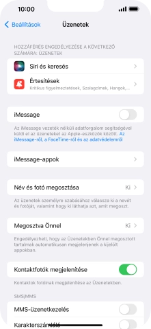 Kattints az „iMessage” melletti csúszkára a funkció bekapcsolásához.