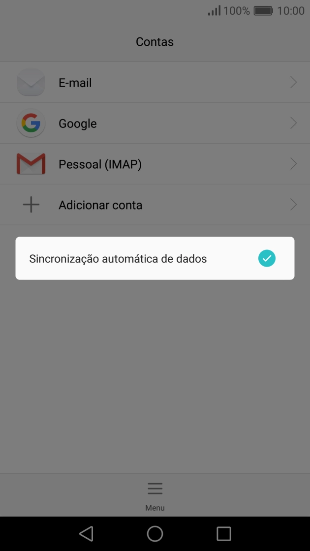 Prima Sincronização automática de dados para ativar ou desativar a função.