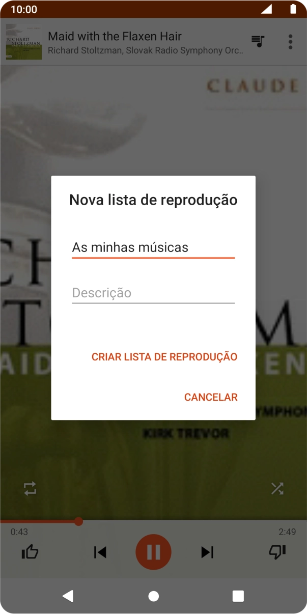 Introduza o nome pretendido para a lista de reprodução e prima CRIAR LISTA DE REPRODUÇÃO.