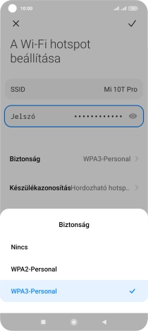 Válaszd a WPA3-Personal lehetőséget, ha jelszóval szeretnéd védeni a Wi-Fi hotspotodat.