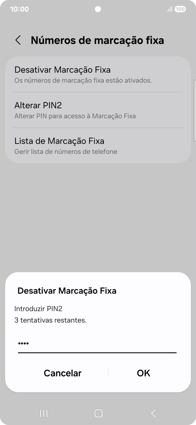 Introduza o código PIN2 e prima OK.