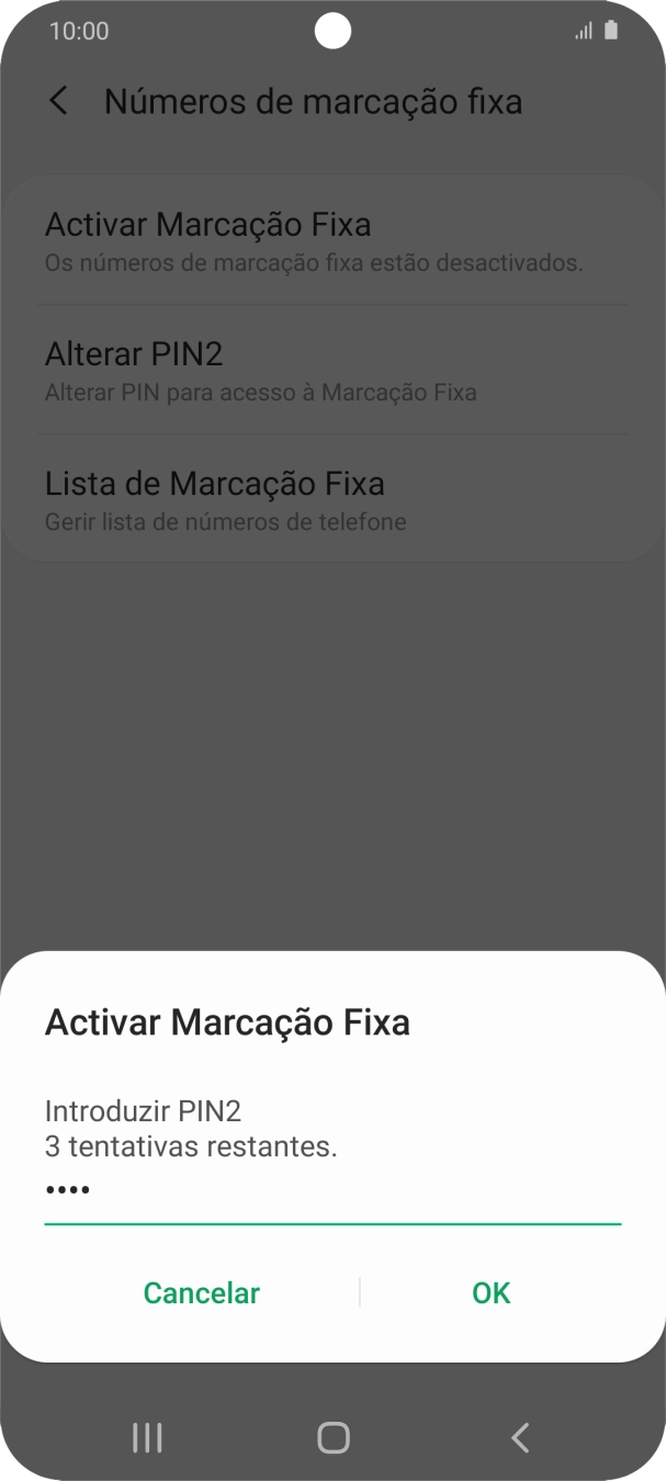 Introduza o código PIN2 e prima OK.