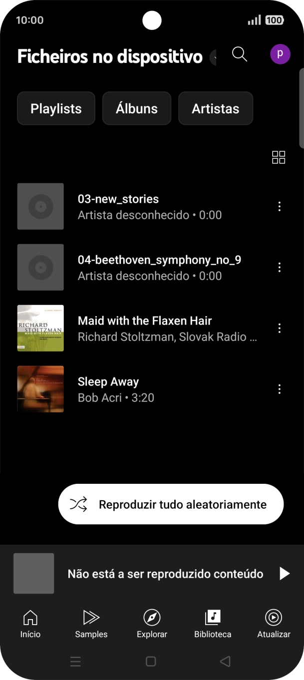 Prima o ficheiro de música pretendido.