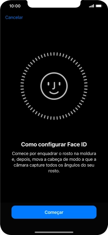 Prima Começar e siga as indicações no ecrã para estabelecer um código de reconhecimento facial (Face ID).