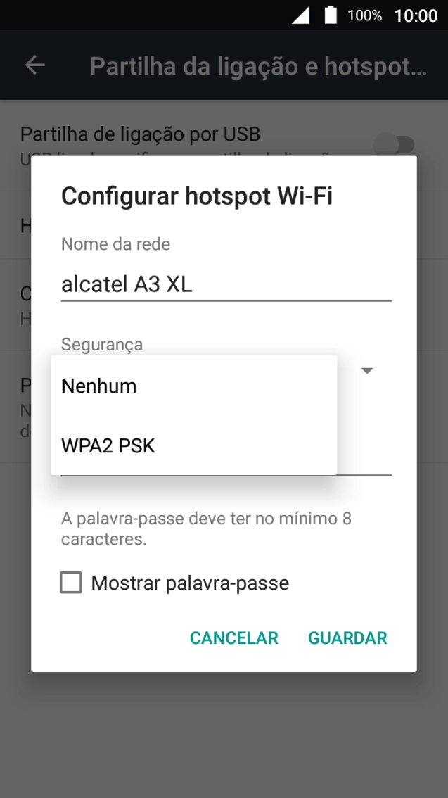 Prima WPA2 PSK para proteger o hotspot Wi-Fi com uma password.