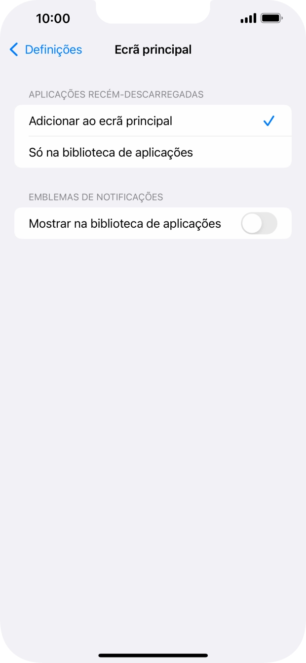 Para adicionar apps recém descarregadas ao ecrã inicial e à biblioteca de apps, deve premir Adicionar ao ecrã principal.