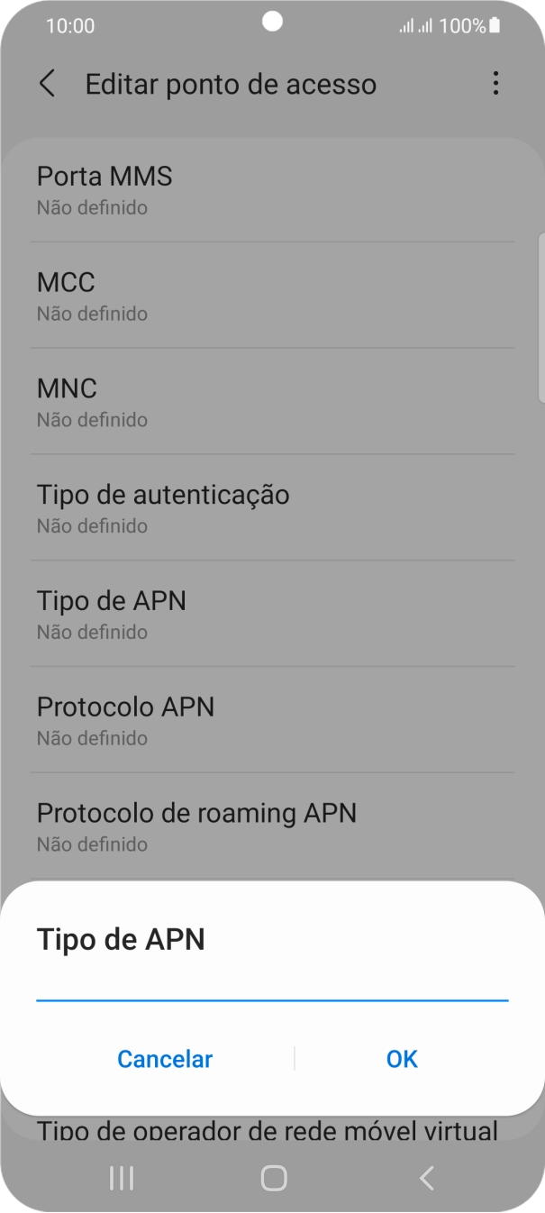 Introduza default e prima OK.