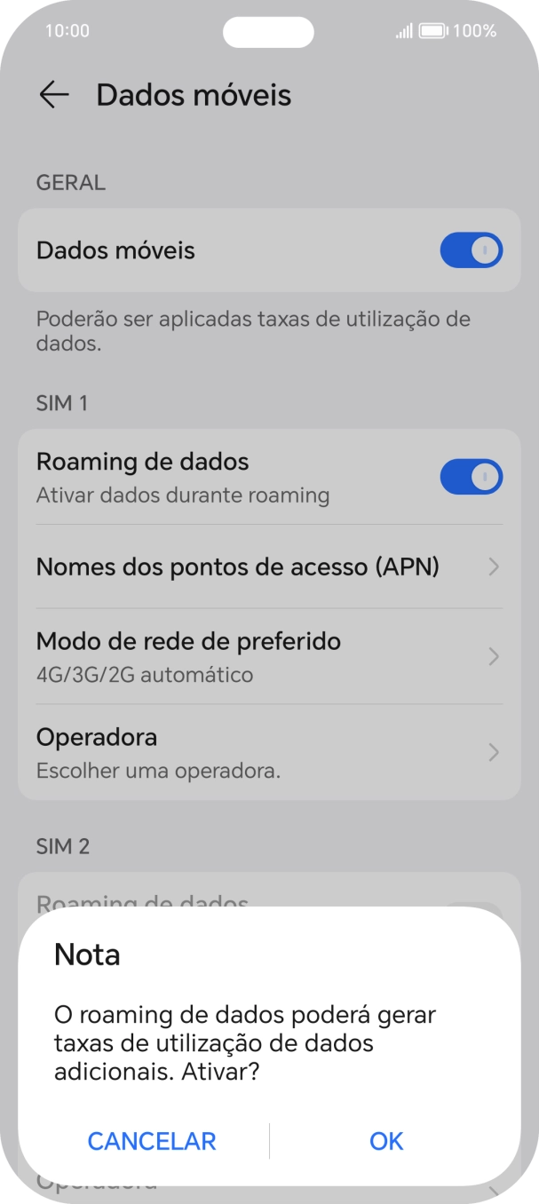 Se ativar a função, prima OK.
