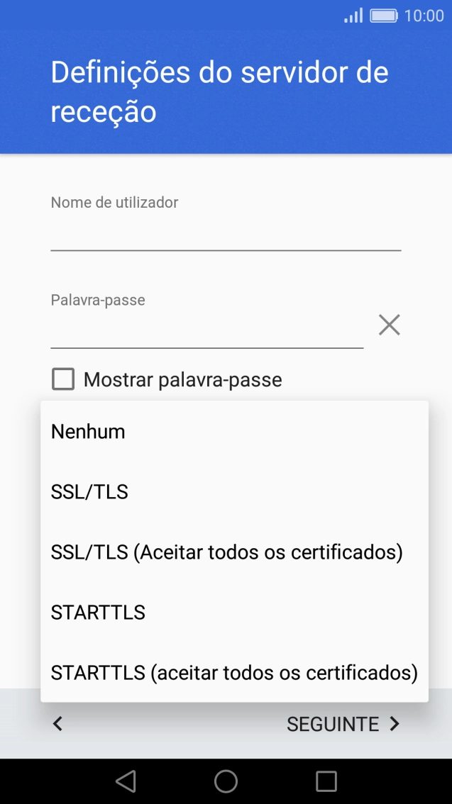Prima SSL/TLS para ativar a função.