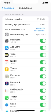 Kattints a kívánt programok melletti csúszkákra a funkciók be- vagy kikapcsolásához.