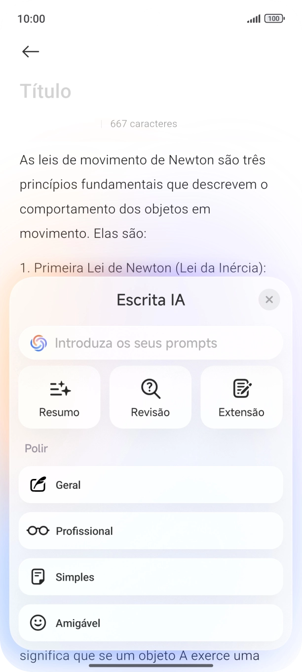 Para gerar um texto, prima o campo de escrita.