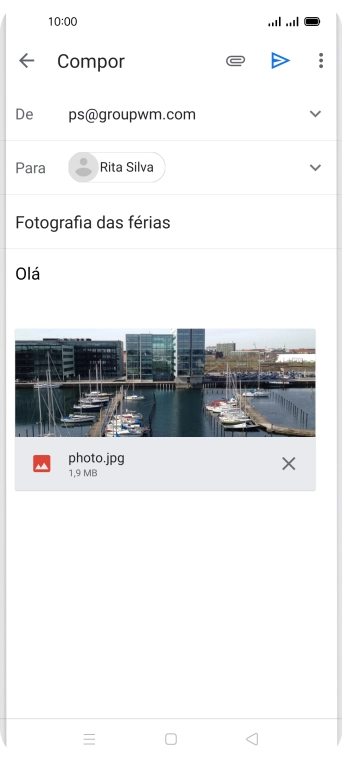 Prima o ícone para enviar quando terminar de escrever o seu e-mail.
