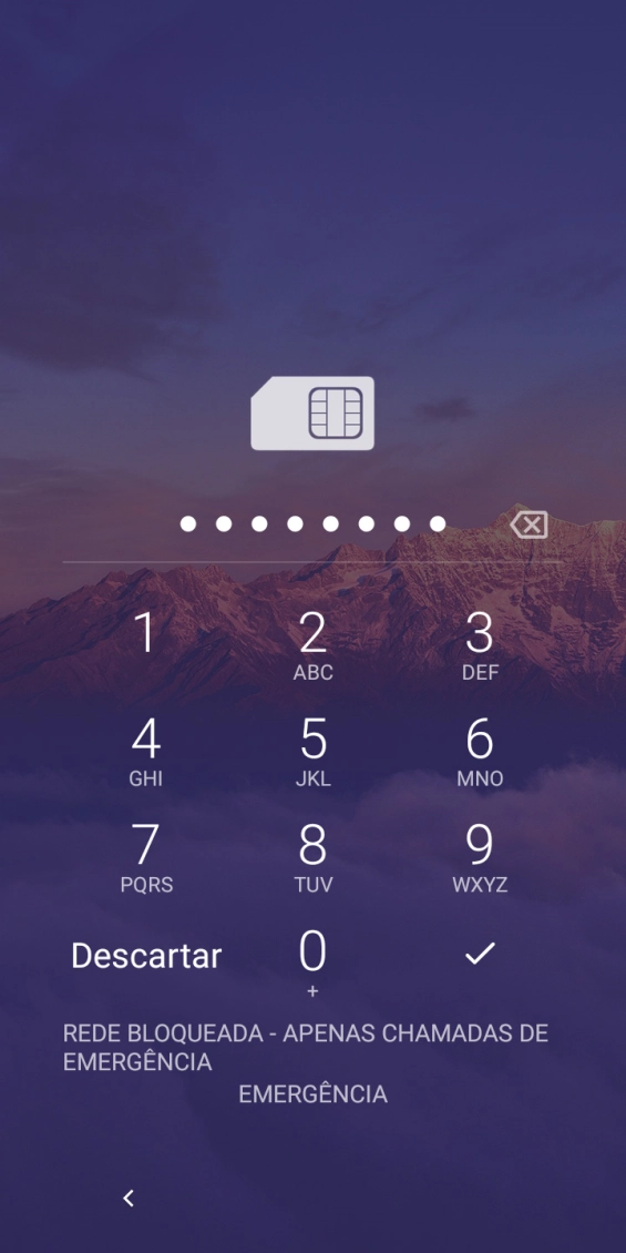 Introduza o código de desbloqueio e prima o ícone para aceitar.