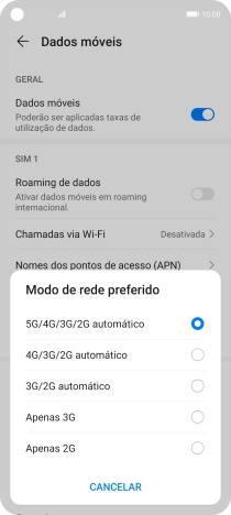 Prima o tipo de rede pretendido.
