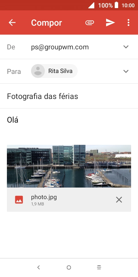 Prima o ícone para enviar quando terminar de escrever o seu e-mail.