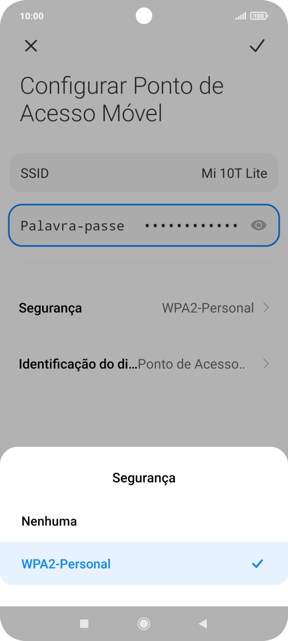 Prima WPA2-Personal para proteger o hotspot Wi-Fi com uma password.