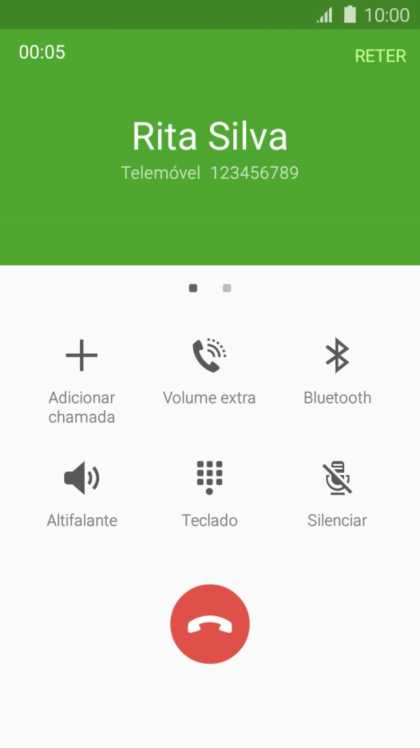 Prima o ícone para terminar a chamada.