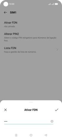 Introduza o código PIN2 e prima o ícone para aceitar.