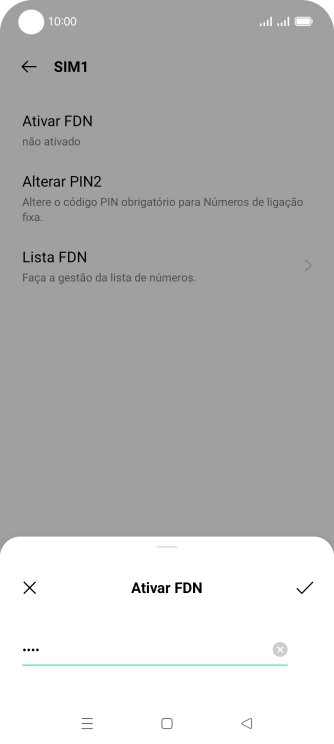 Introduza o código PIN2 e prima o ícone para aceitar.
