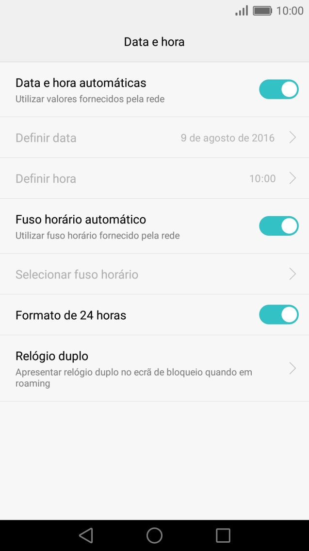 Prima Data e hora automáticas para ativar a função.