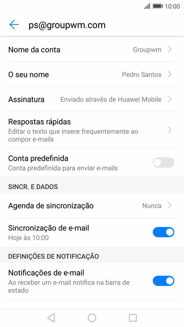 Prima Nome da conta e introduza o nome pretendido da conta de e-mail.
