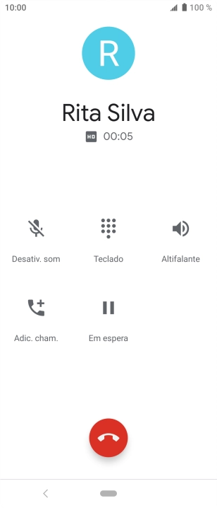 Prima o ícone para terminar a chamada.